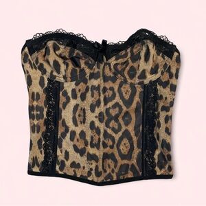 Leopard Print Lace Trim Corset Top